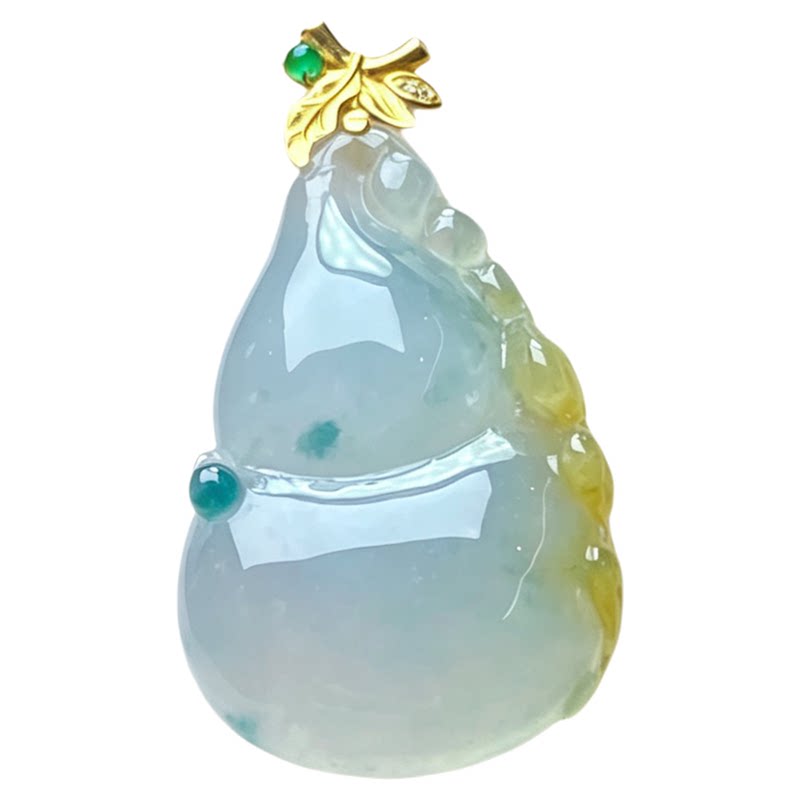 翠贵人18K冰种三彩黄翡葫芦吊坠