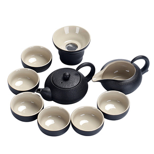日式黑陶功夫茶具套装简约陶瓷泡茶茶壶盖碗茶杯防烫家用办公整套