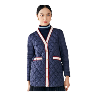 乔万尼时尚商场同款羽绒服简约小香风V领白鸭绒轻薄直筒保暖外套