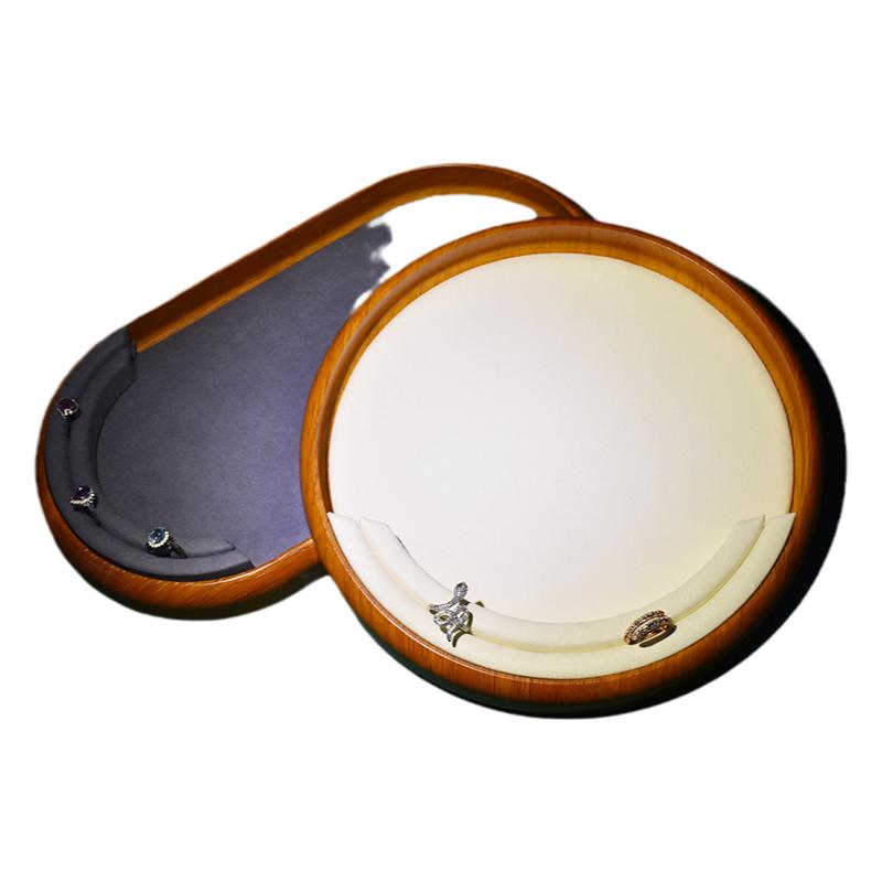 今仕爵实木纹圆形珠宝托盘首饰展示盘戒指耳钉手镯饰品收纳看货盘