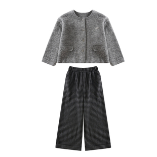 女童秋装毛呢外套2025新款儿童韩版洋气短款小香风女大童呢子上衣