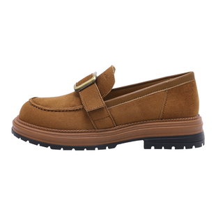 拉夏贝尔反绒皮乐福鞋女2026春季新款英伦风一脚蹬小皮鞋厚底单鞋