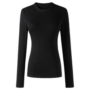 1747 基础简约纯色螺纹圆领修身长袖 修身弹性打底衫长袖T恤