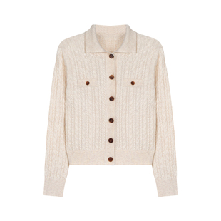 小禾【绯闻女孩】MORO高奢luna无染色100山羊绒翻领麻花毛针织衫