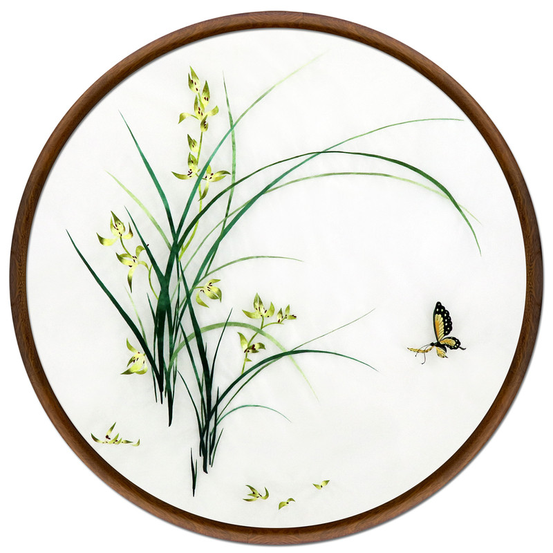 苏绣成品挂画兰草客厅玄关梅兰竹菊中式圆形现代蚕丝纯手工刺绣画