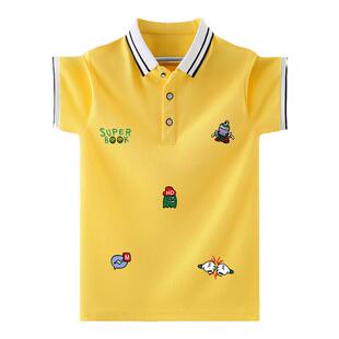 2026新款男童t恤短袖夏纯棉儿童印花上衣翻领polo衫中大童洋气潮