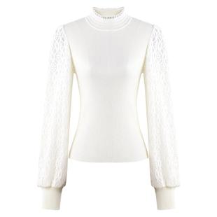 秋水伊人法式优雅蕾丝拼接针织衫2025秋冬新款显瘦半高领打底上衣