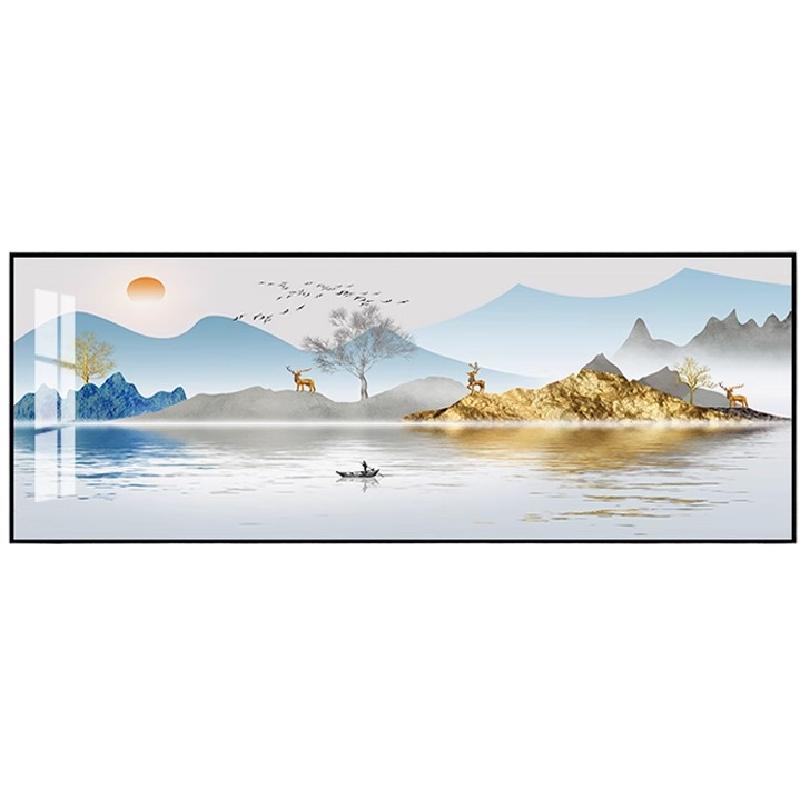新中式客厅装饰画现代简约沙发背景墙挂画单幅横版山水画大气壁画