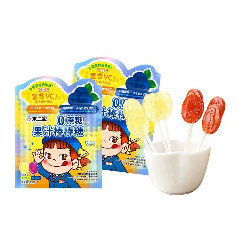 不二家0蔗糖果汁棒棒糖75g富含VC