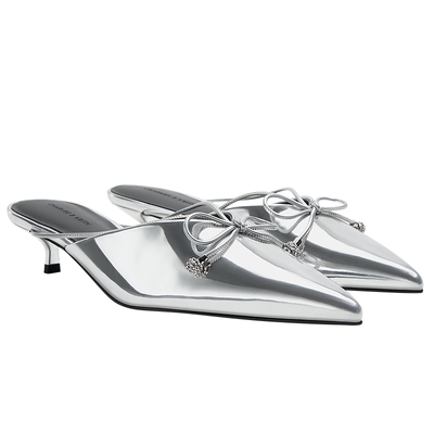 CHARLES&KEITH春季女鞋CK1-60580325尖头低跟蝴蝶结穆勒鞋拖鞋