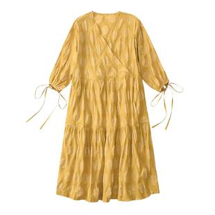 谭烟米 连衣裙女夏遮肚显瘦孕妇黄色波点韩版学生胖mm小个子长裙