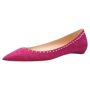 红镜2025新款法式玫红铆钉浅口内增高尖头气质平底鞋低跟单鞋