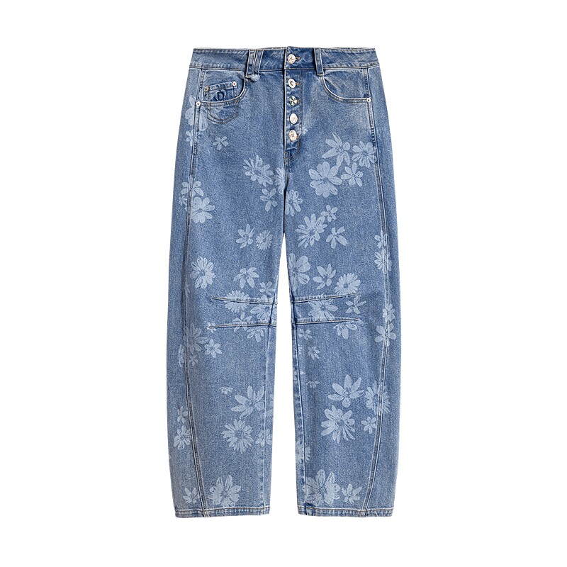 Desigual26秋冬新品牛仔花卉印花香蕉裤女式牛仔裤