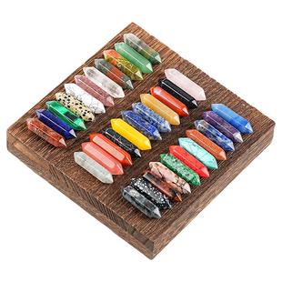 天然水晶双尖六棱柱摆件原石打磨红黄粉黑水晶柱子DIY吊坠工艺品