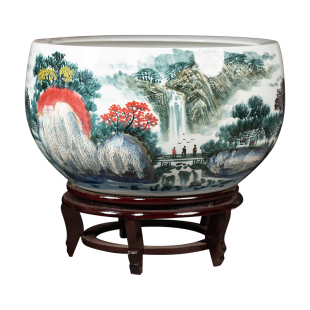 景德镇名师手绘陶瓷金鱼缸睡莲荷花盆养乌龟缸客厅阳台风水缸摆件