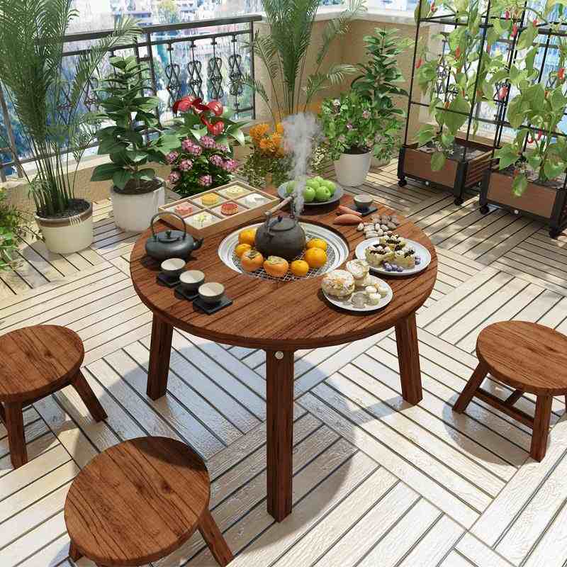 电碳两用围炉煮茶桌家用室内烤火一体实木烧烤圆桌套装户外取暖桌