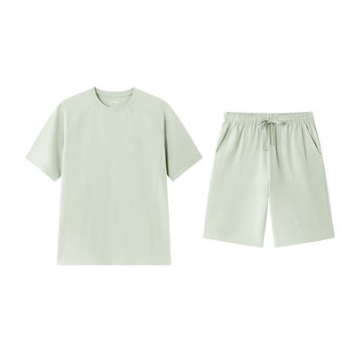 全棉时代男女士情侣抗菌针织带胸垫家居服女套头短袖短裤纯棉睡衣