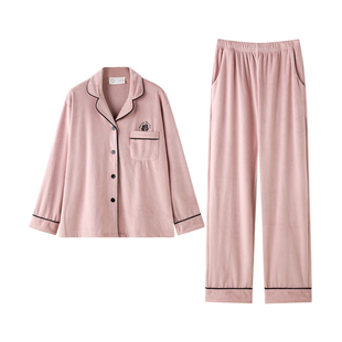 曼系“粉雾玫瑰”浪漫优雅柔软海岛绒女士睡衣秋冬季宽松保暖套装