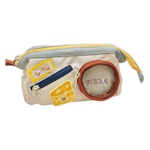 可爱食物笔袋二次元痛包2026超火女孩高颜值ins风大容量撞色拼接多层透明笔袋女生简约多功能学生文具收纳袋