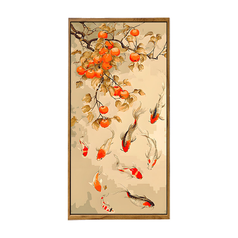 中古风柿柿如意九鱼图数字油画