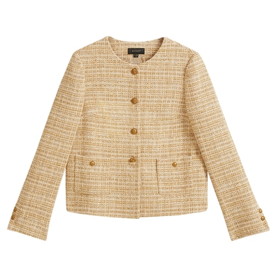 【刘涛同款】YINER音儿2025春季新款优雅小香风亮丝粗花呢短外套