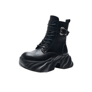 HR赫莲娜女鞋子2026年春季新款马丁靴英伦时尚厚底圆头短筒靴增高