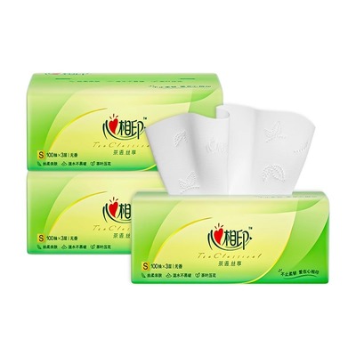 心相印抽纸茶语纸巾100抽10大包家用卫生纸3层面巾纸实惠装学生jl
