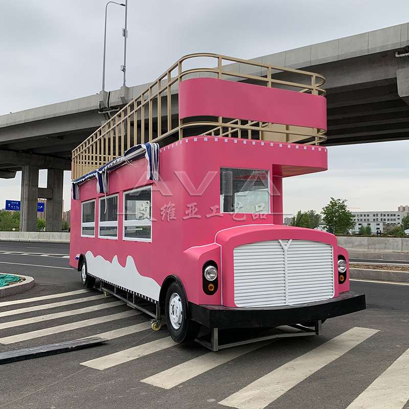 复古双层大巴士餐车饮品奶茶咖啡厅移动多功能售卖货小吃景区露营