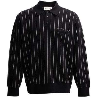 SEASONHIGH秋冬新款衣身条纹设计休闲舒适尖领针织衫男款毛衣男装