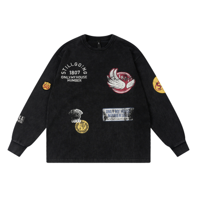 1807复古运动系列做旧印花长袖