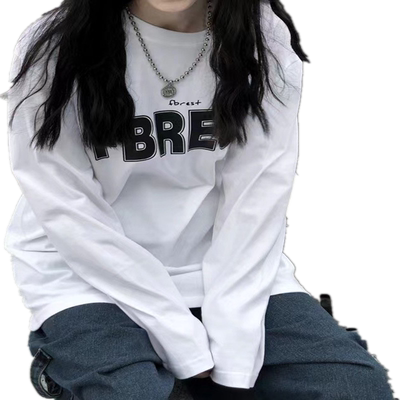 2022春秋新款mschf韩版字母印花cec百搭宽松长袖T恤女打底衫ins潮