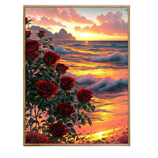 diy数字油画玫瑰花卉手工填色解压油彩涂色丙烯装饰画2026年新款