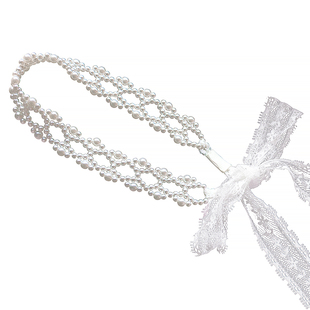 法式儿童头饰珍珠发带串珠发箍女孩公主甜美百搭蕾丝飘带头箍发饰