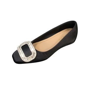 4公分~法式绸缎方扣水钻内增高单鞋2026年新款一脚蹬气质通勤鞋