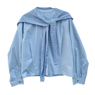 小小家 小个子春新款长袖衬衫+披肩两件套侧可收腰宽松衬衣女150