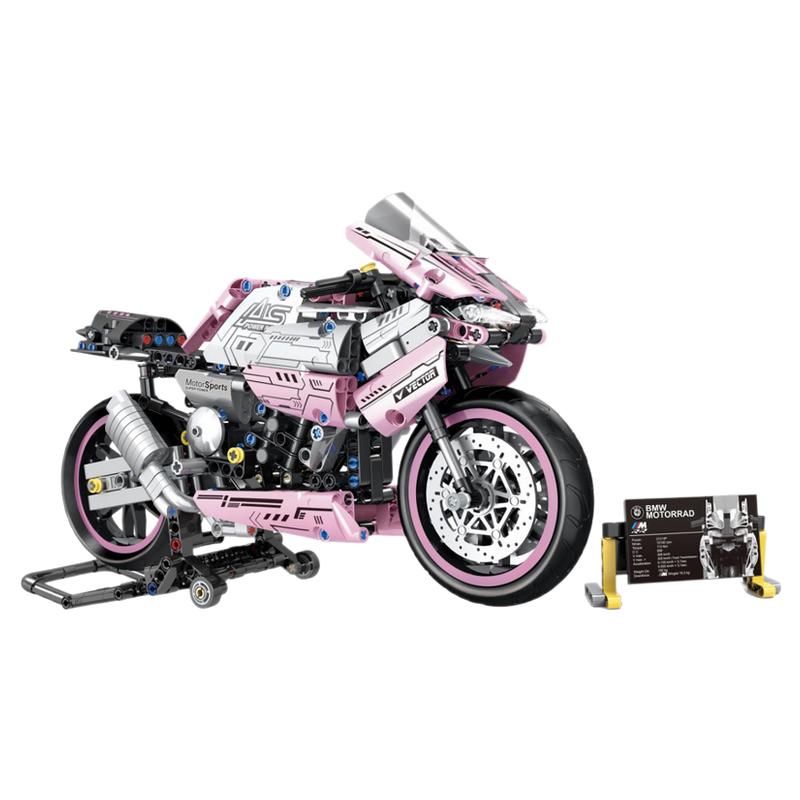 宝马1000RR粉色摩托车模型成人高难度大型拼装玩具益智摩托车玩具