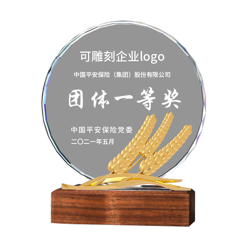 创意实木水晶奖杯定制高档比赛员工颁奖彩印奖牌企业纪念品授权牌