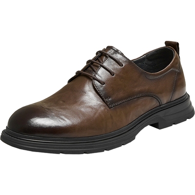 TATA他她男鞋2025秋季新款商场同款纯色舒适百搭圆头皮鞋QGV01CM5