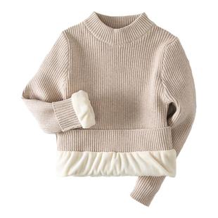 儿童毛衣加绒加厚宝宝全棉弹力针织衫男女童圆领黑白纯色打底线衫