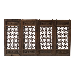 A木雕民国拜寿对联镂空鎏金木雕版 清代老房子构建木雕茶室装裱