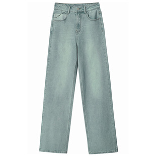 Amii极简休闲复古做旧刷白港风棉质阔腿牛仔长裤女2025秋新款裤子