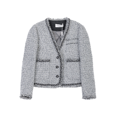 诗梦短款灰色小香风羽绒服通勤