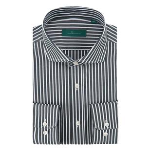 ANOS黑青白复古条纹衬衫男长袖 春秋温莎领免烫修身休闲全棉衬衣