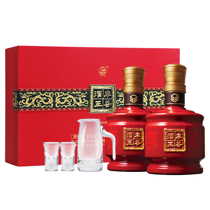 丰谷酒王固态法白酒礼盒 52度浓香型白酒 478mL*2瓶 配酒具
