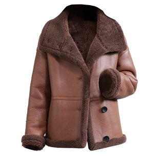 羊皮毛一体外套女2025冬新大翻领时尚优雅羔羊毛羊剪绒真皮草大衣