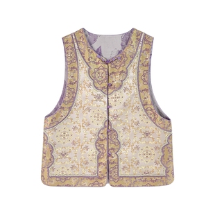 JKJS【紫藤花语】织锦提花马甲新中式中国风无袖马夹女款2025新款