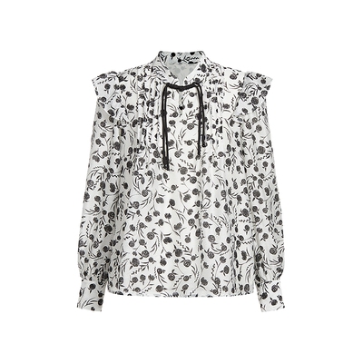 FIVE PLUS衬衫女新中式盘扣上衣提花图案衬衣天丝女春夏