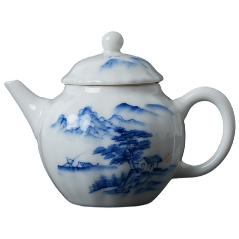 功夫茶具套装高档青花瓷盖碗中式手绘山水家用茶壶茶室乔迁送礼物