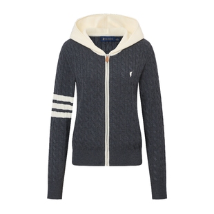 POLOWALK女装2025秋季新品女式长袖针织衫连帽设计感针织开衫TB风