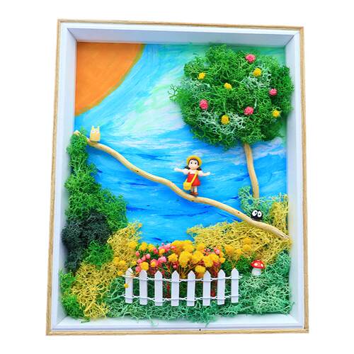儿童diy立体手工微景观相框画材料包竹编布景幼教胶贴画学生玩具